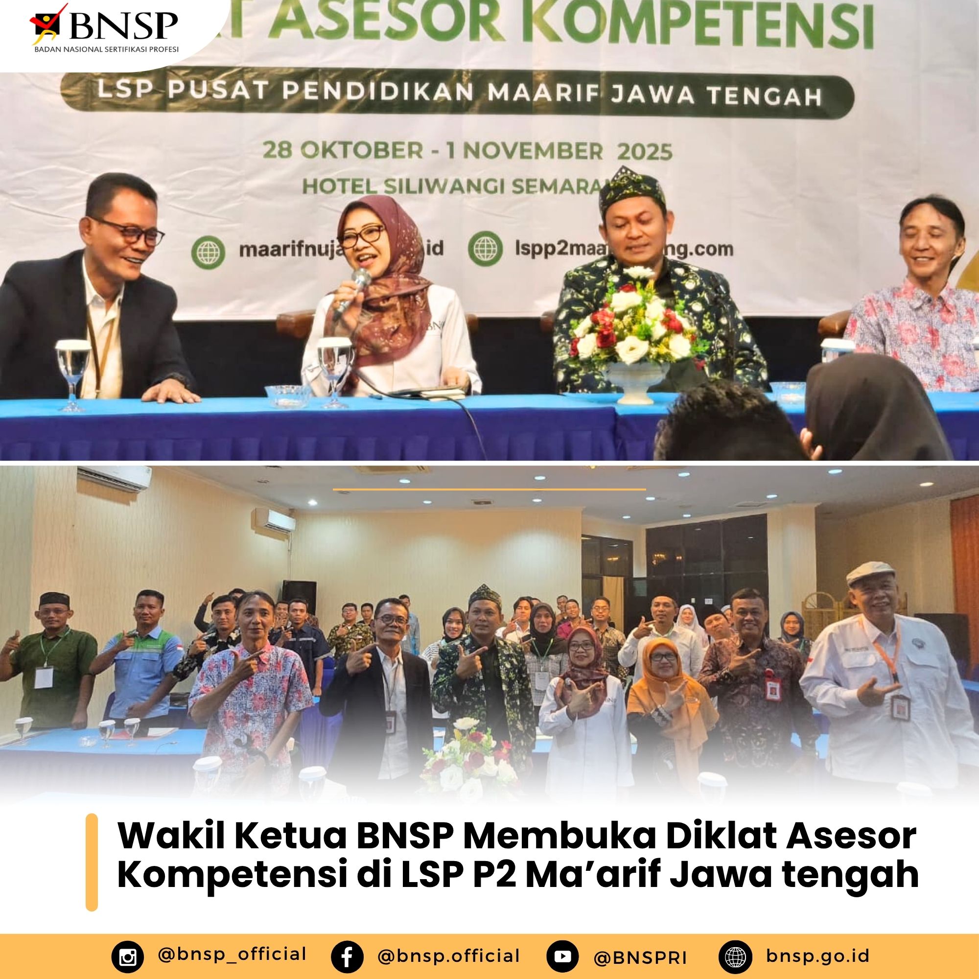 News: Wakil Ketua BNSP Membuka Diklat Asesor Kompetensi di LSP P2 Maarif Jawa tengah